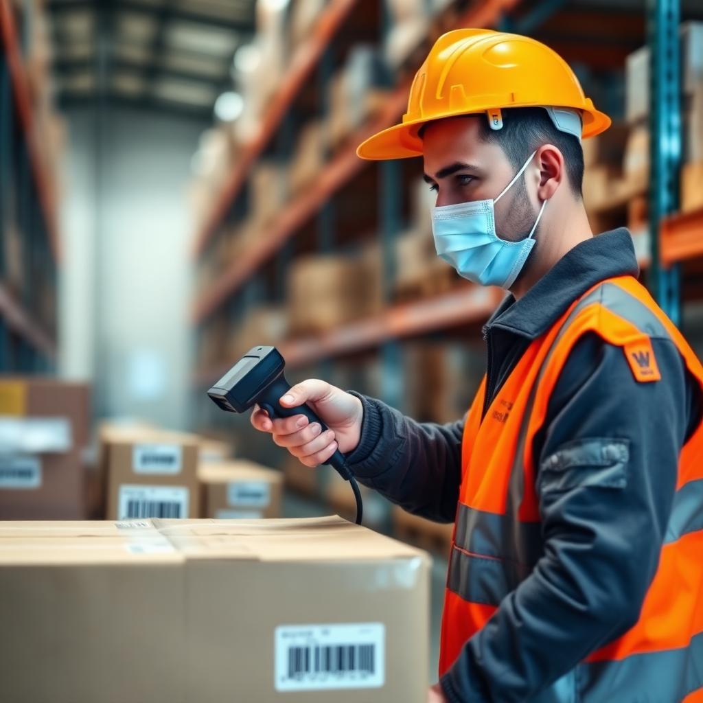 Warehouse worker scanning box